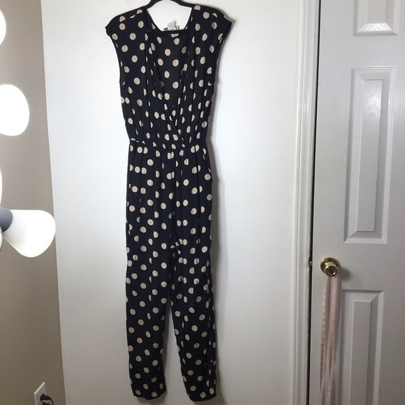 Corey Lynn Calter Pants - Anthropologie Corey Lynn Colter jumpsuit blue tan polka dot medium USA